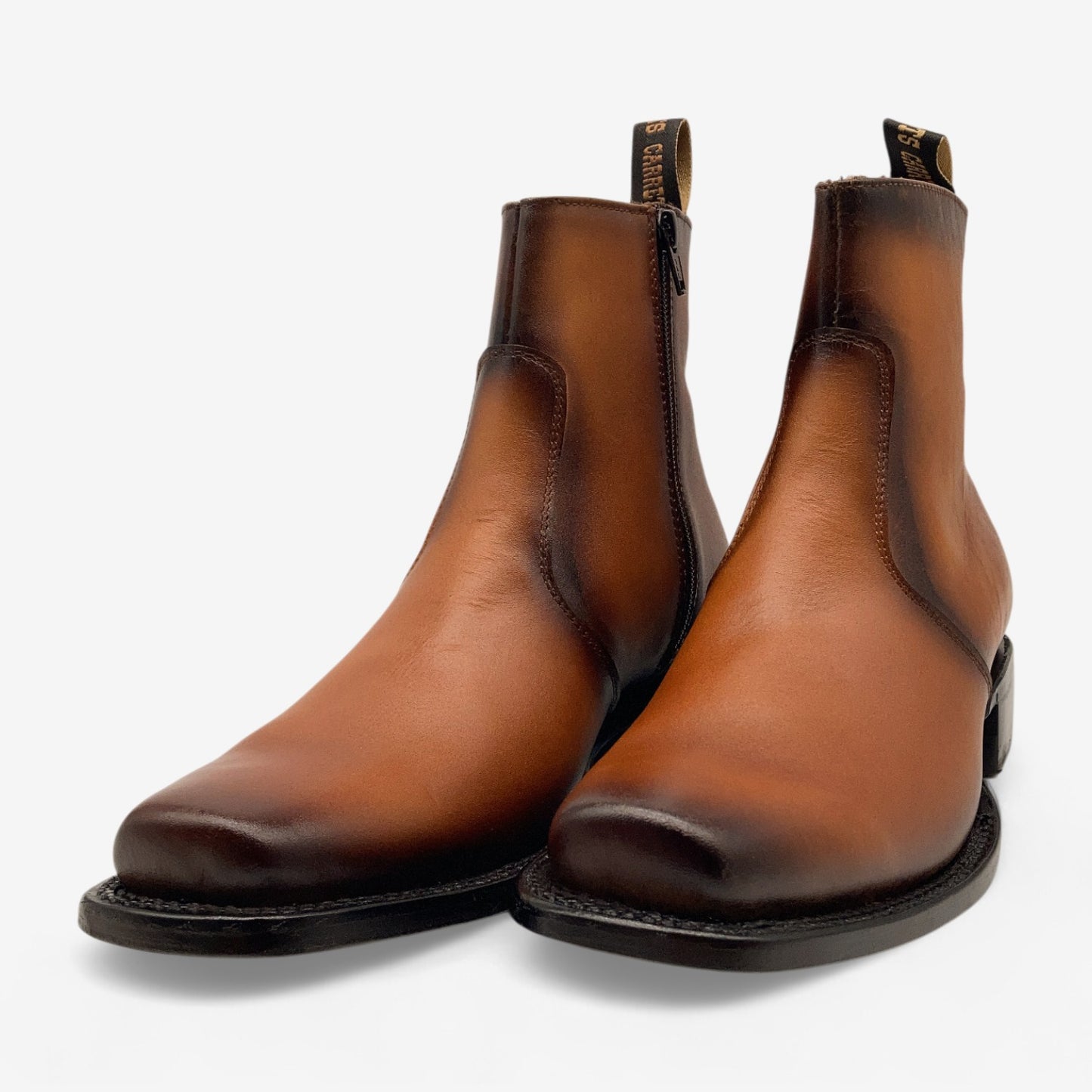 Men’s Leather Ankle Western Boot Side Zipper Square Toe