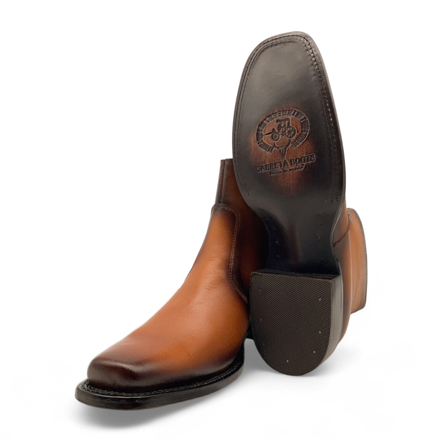 Men’s Leather Ankle Western Boot Side Zipper Square Toe