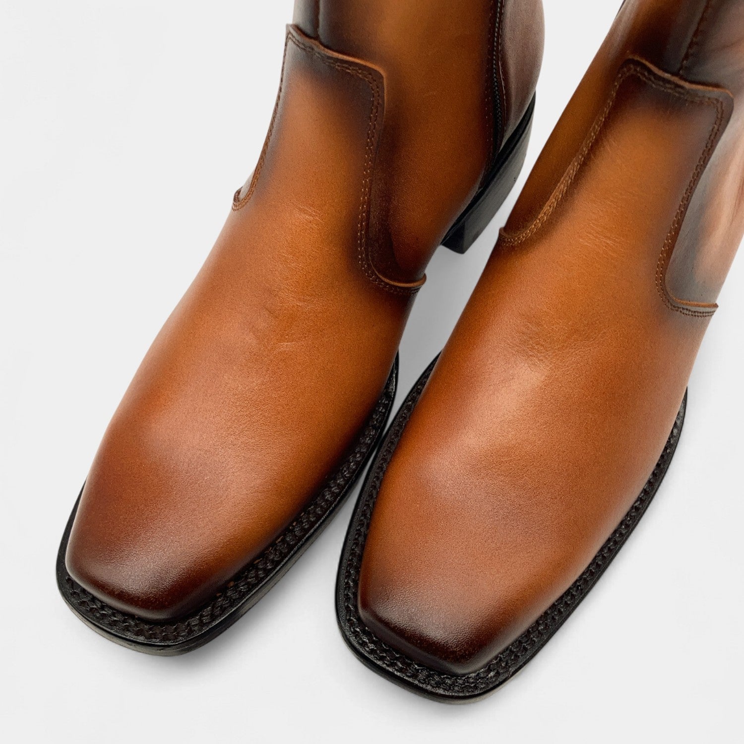 Men’s Leather Ankle Western Boot Side Zipper Square Toe