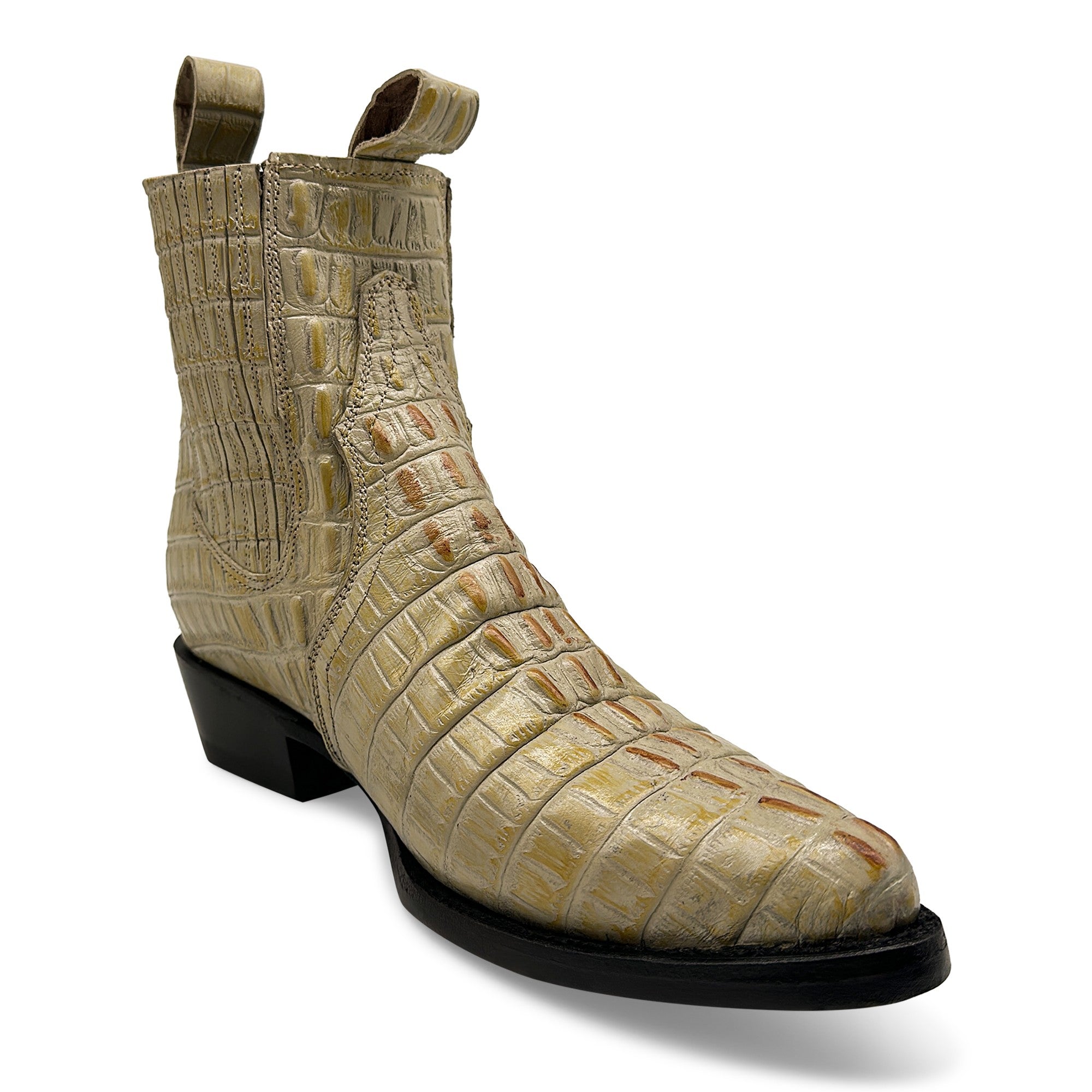 Men's Leather Crocodile Print Cowboy Ankle Boot J Toe Pull-On