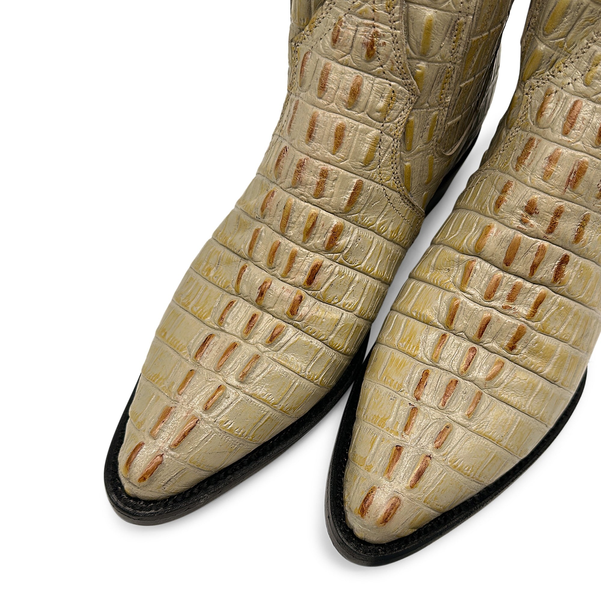 Men's Leather Crocodile Print Cowboy Ankle Boot J Toe Pull-On