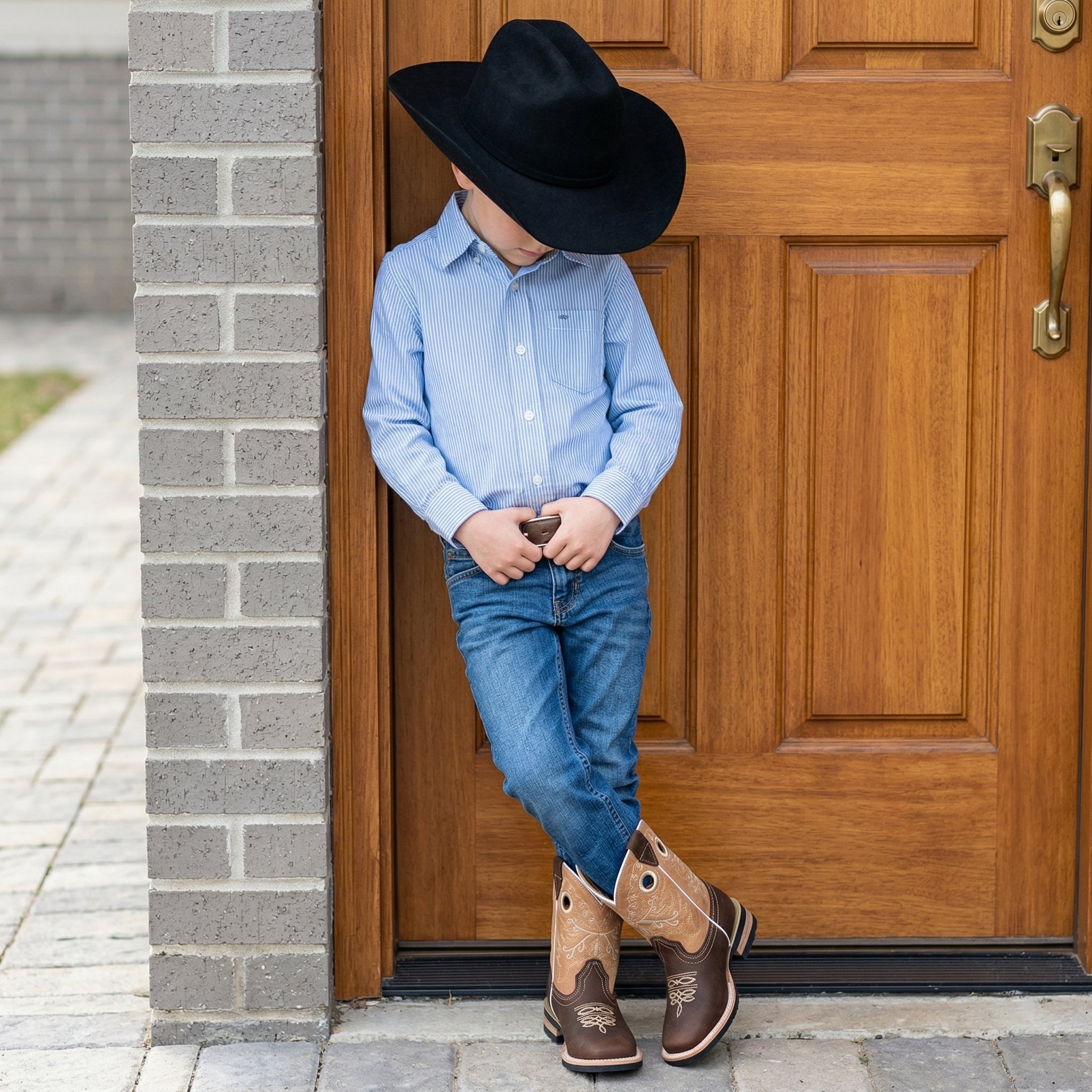 Kids Genuine Leather Square Toe Cowboy Boot (Toddler/Little Kid)