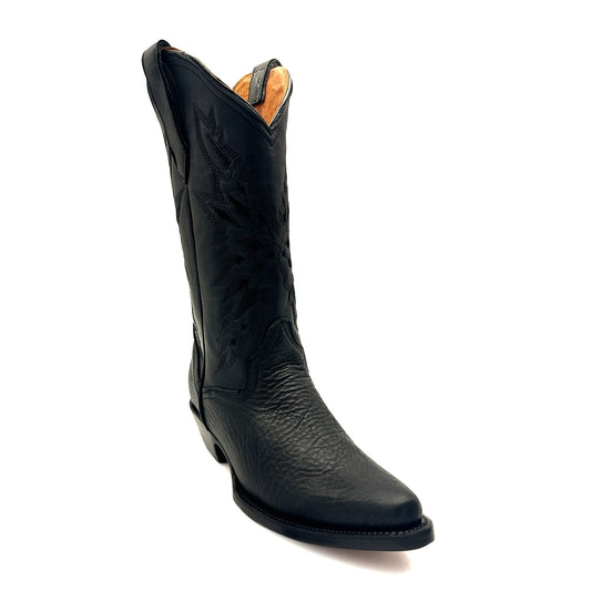 Women’s Genuine Leather Pointed Toe Mid Calf Black Western Boots