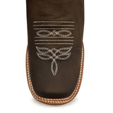 Women’s Genuine Leather Brown Square Toe  Mid Calf Boot