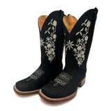 Womens Leather Square Toe Embroidered Western Boot