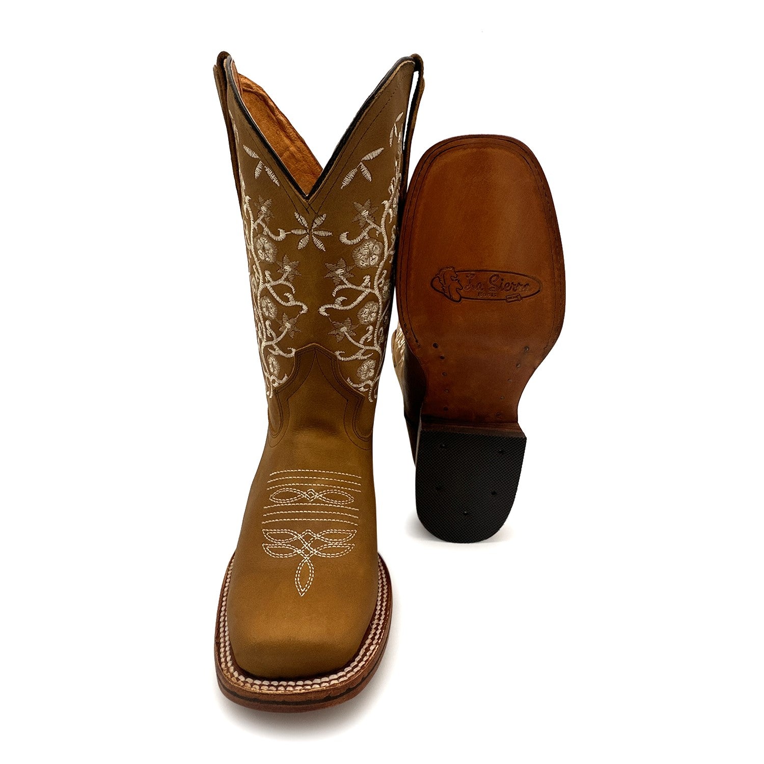 Womens Leather Square Toe Embroidered Western Boot