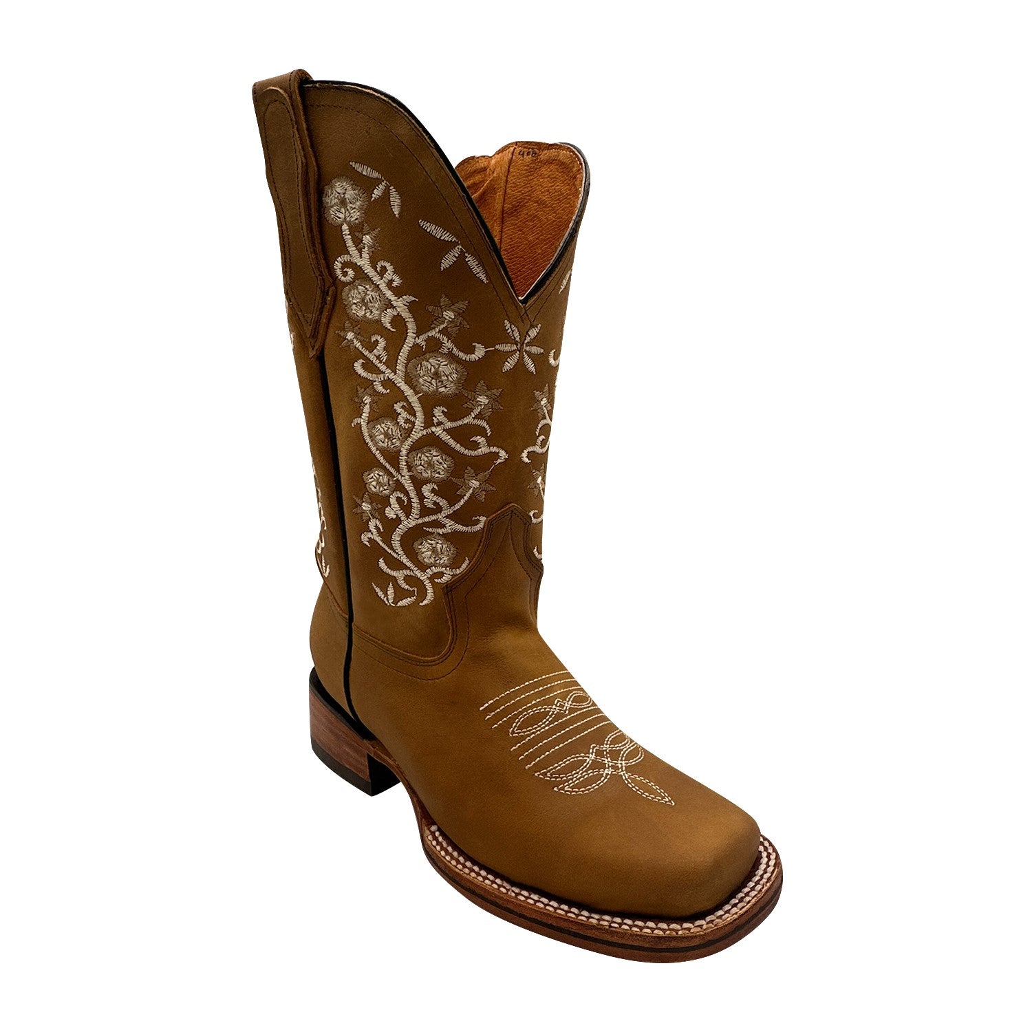 Womens Leather Square Toe Embroidered Western Boot
