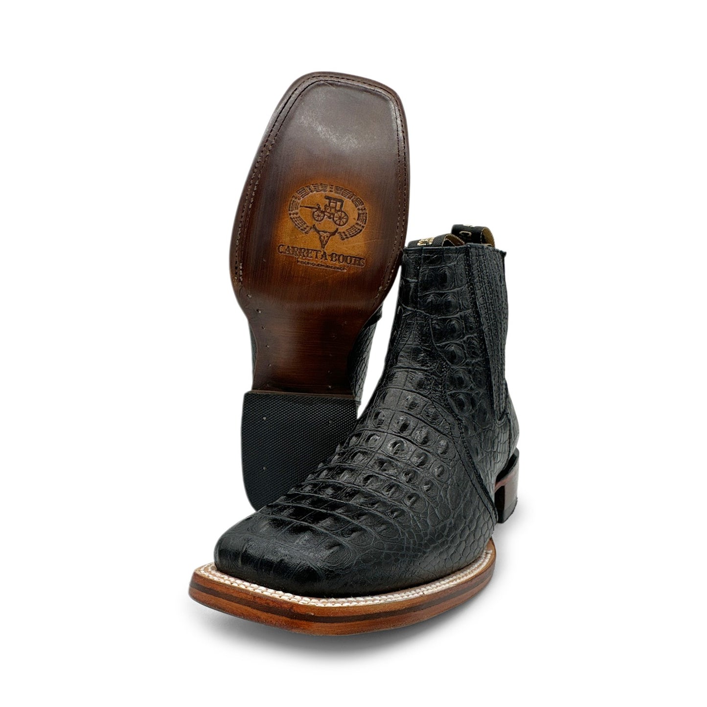 Men's Leather Short Ankle Cowboy Boot With Embossed Crocodile Print