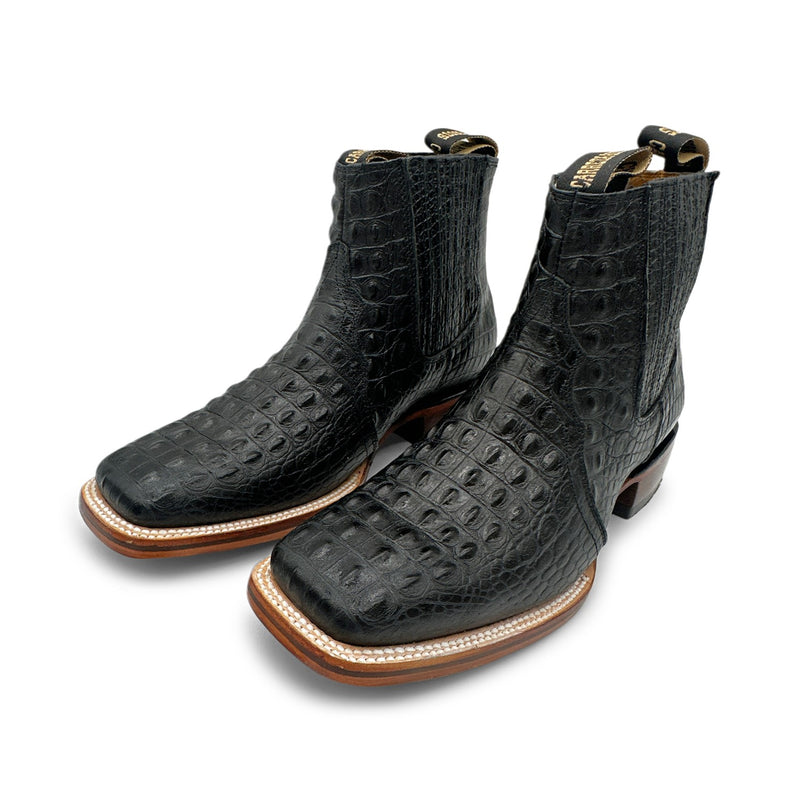 Mens Leather Short Ankle Cowboy Boot With Embossed Crocodile Print