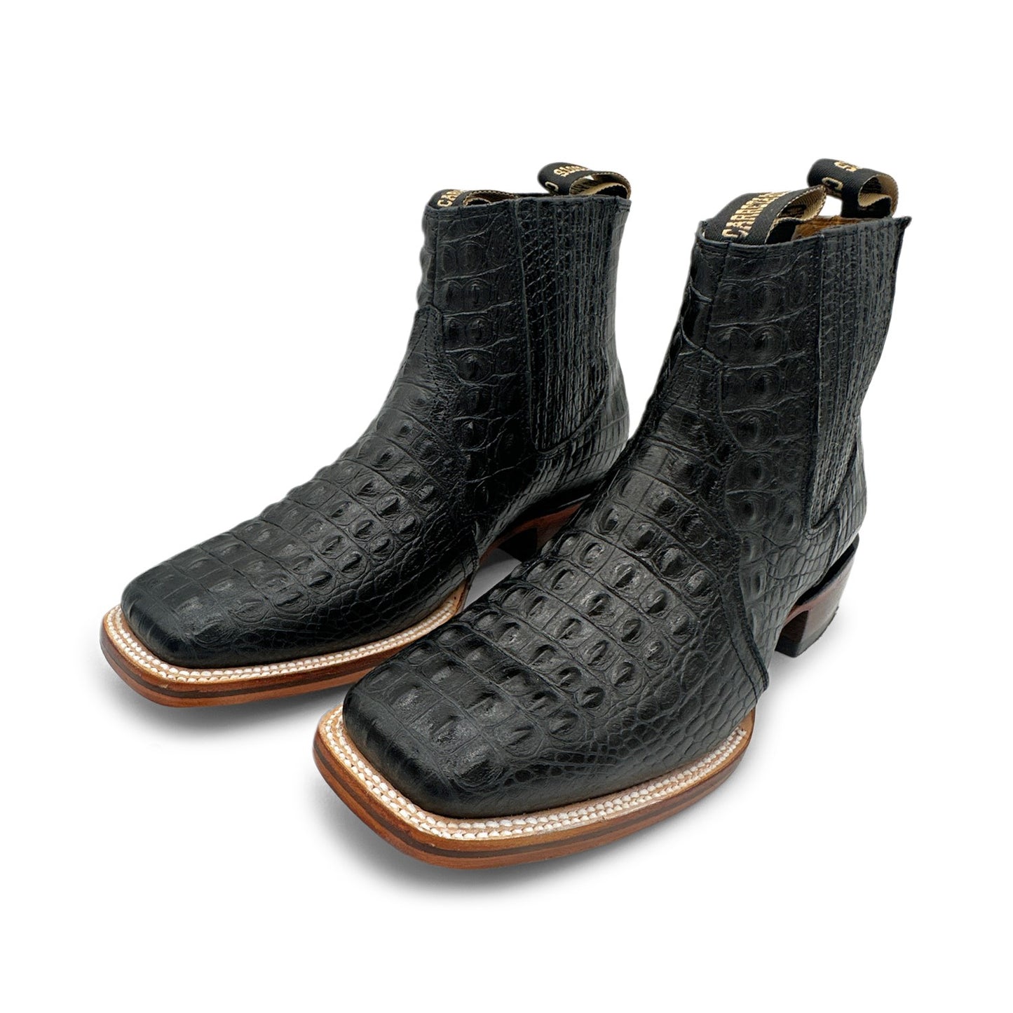 Men's Leather Short Ankle Cowboy Boot With Embossed Crocodile Print
