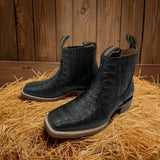 Men's Leather Short Ankle Embossed Python Print Cowboy Boot