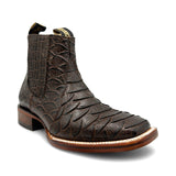 Men's Leather Short Ankle Embossed Python Print Cowboy Boot