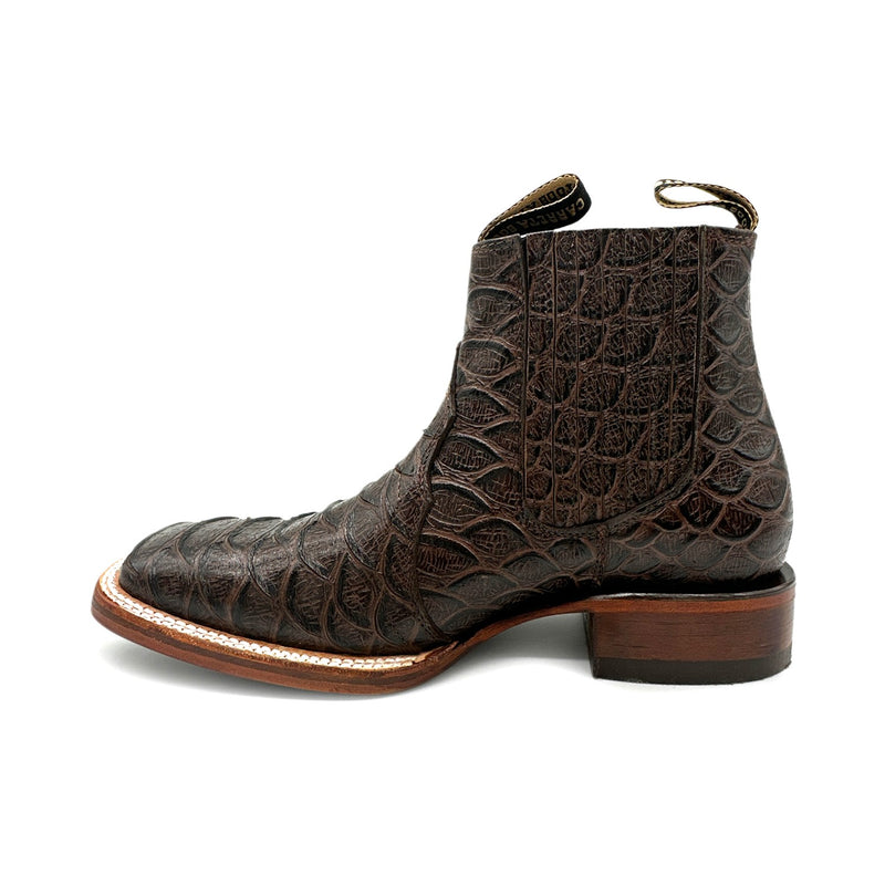 Men's Leather Short Ankle Embossed Python Print Cowboy Boot