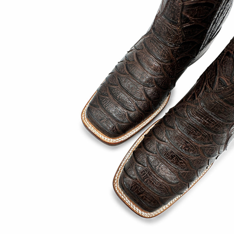 Men's Leather Short Ankle Embossed Python Print Cowboy Boot