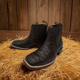 Men's Leather Short Ankle Embossed Python Print Cowboy Boot