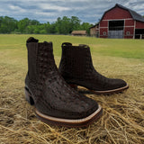 Mens Leather Short Ankle Cowboy Boot With Embossed Crocodile Print