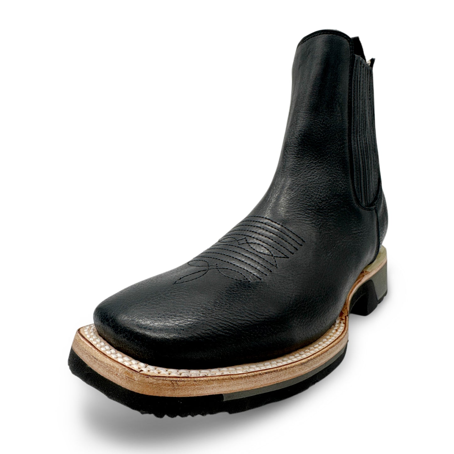 Men’s Square Toe Leather Ankle Boot Rubber Sole