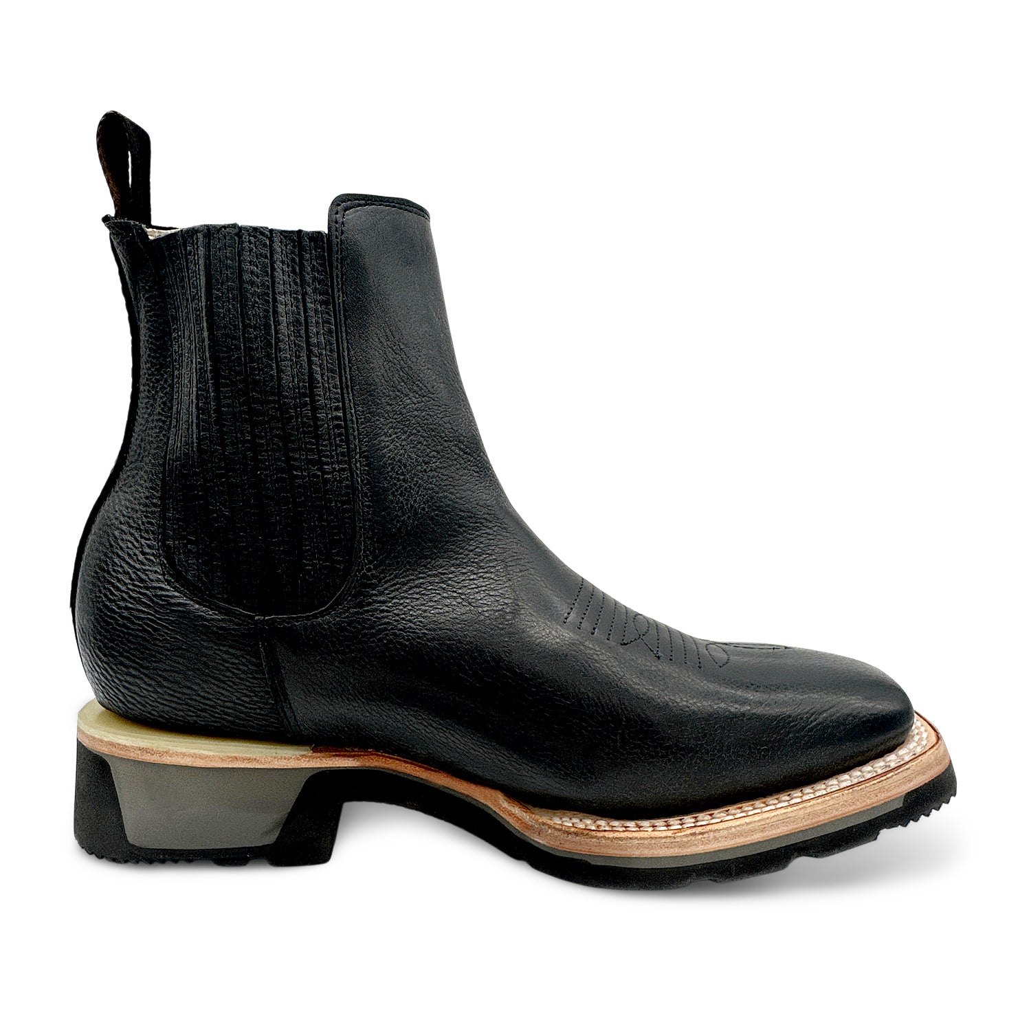 Men’s Square Toe Leather Ankle Boot Rubber Sole