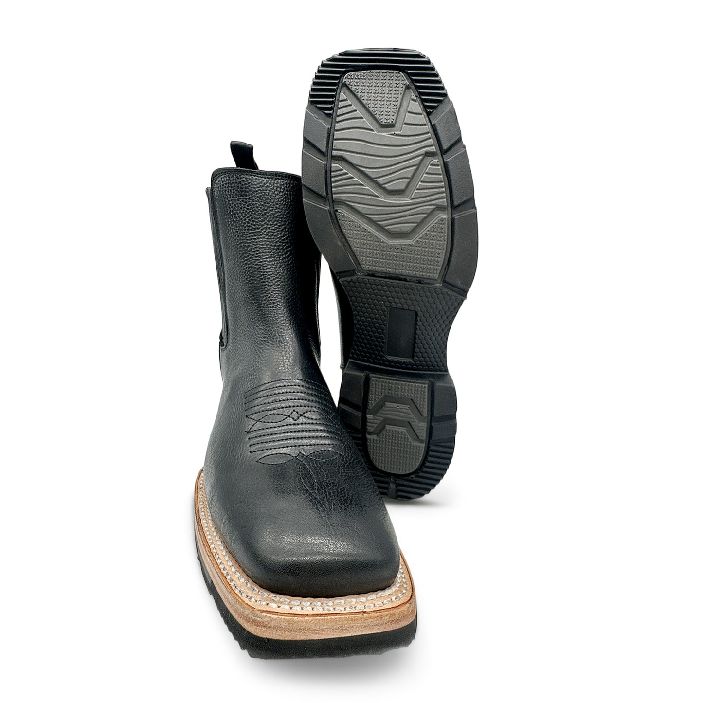 Men’s Square Toe Leather Ankle Boot Rubber Sole