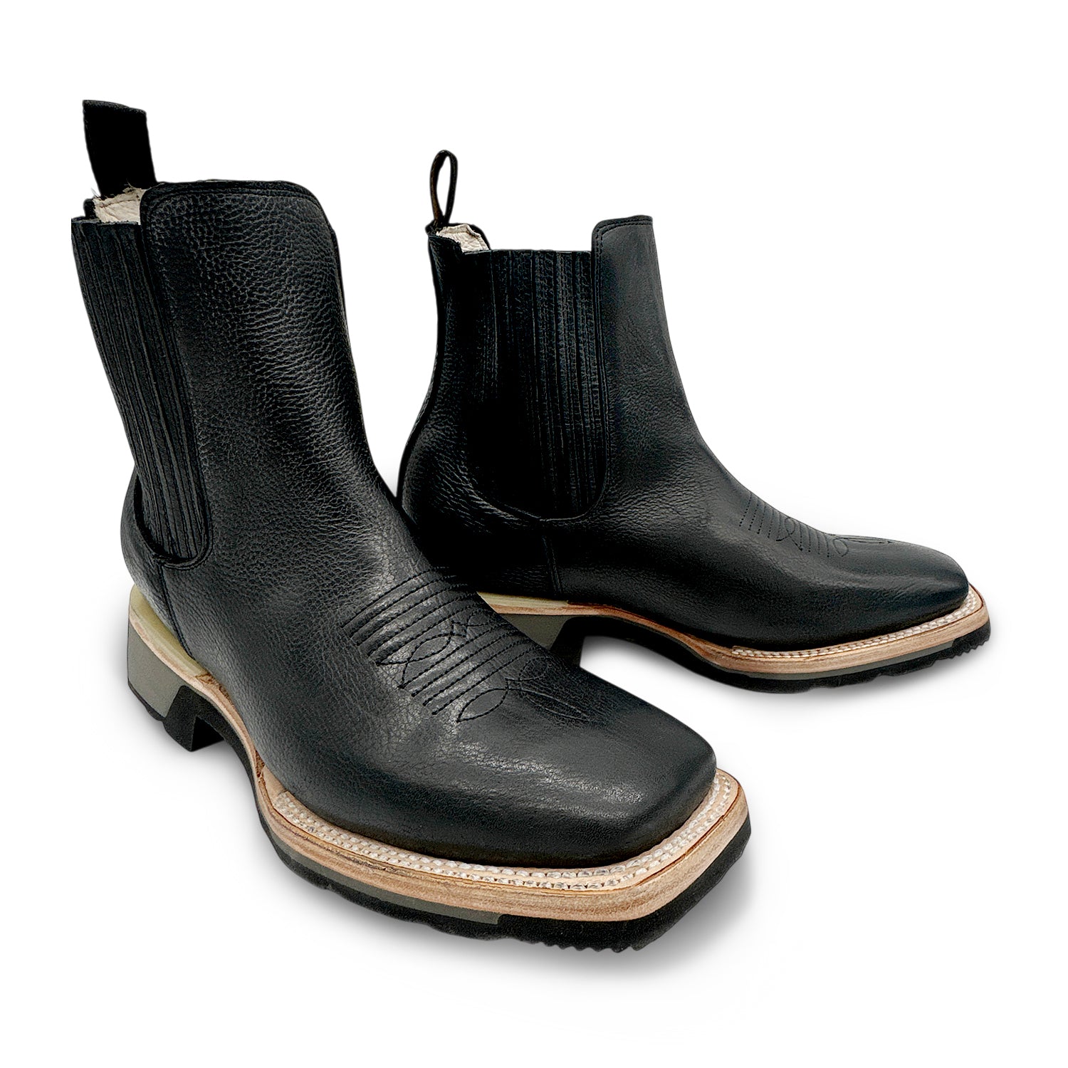 Men’s Square Toe Leather Ankle Boot Rubber Sole