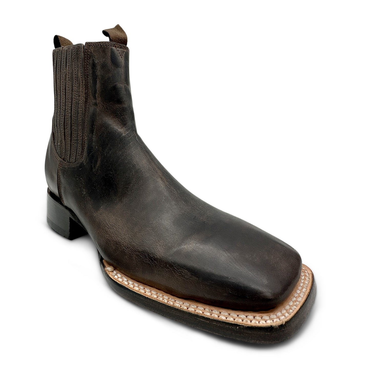 Men's Leather Cowboy Western Boot Ankle Square Toe Chelsea Boots