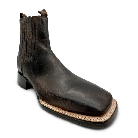 Men's Leather Cowboy Western Boot Ankle Square Toe Chelsea Boots