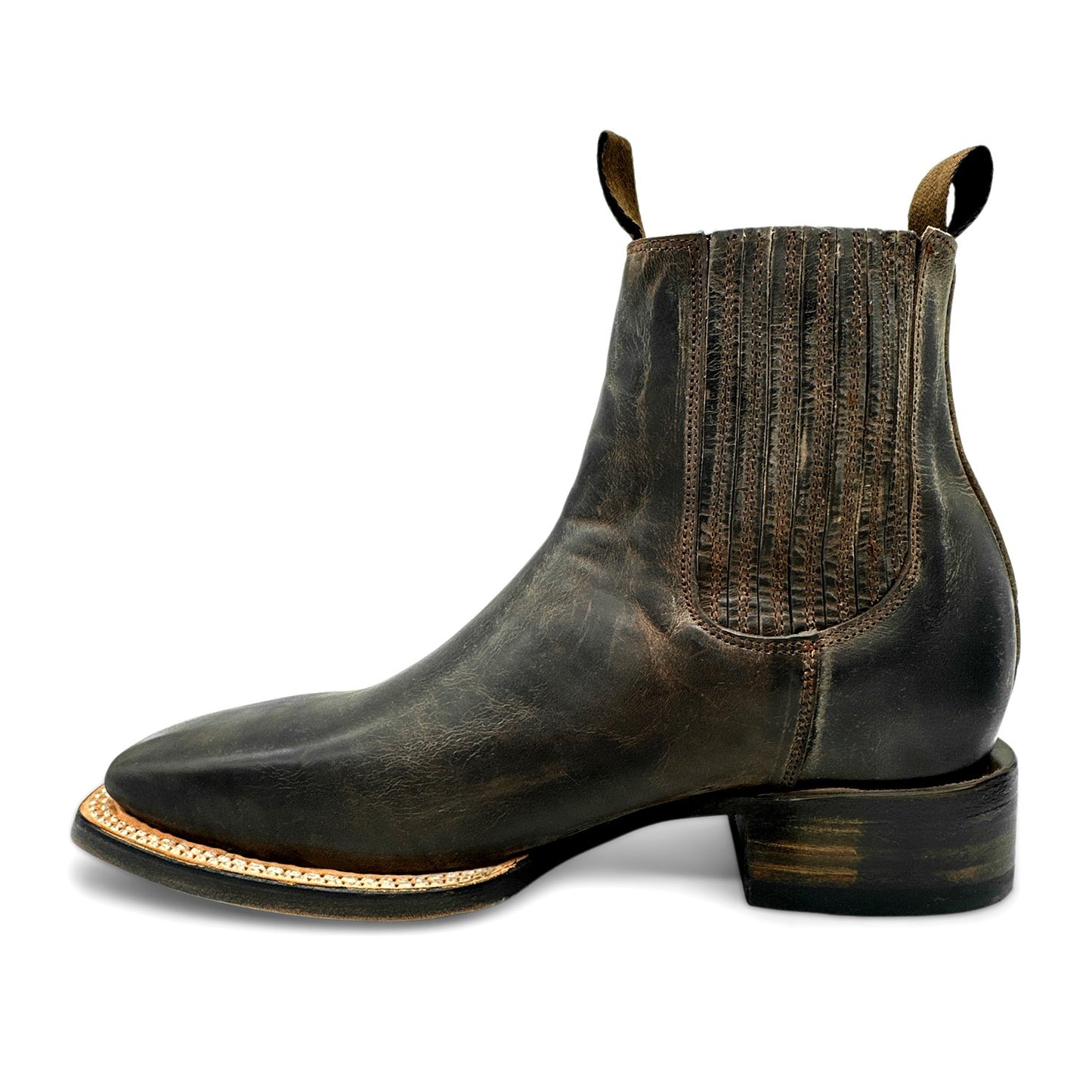 Men's Leather Cowboy Western Boot Ankle Square Toe Chelsea Boots