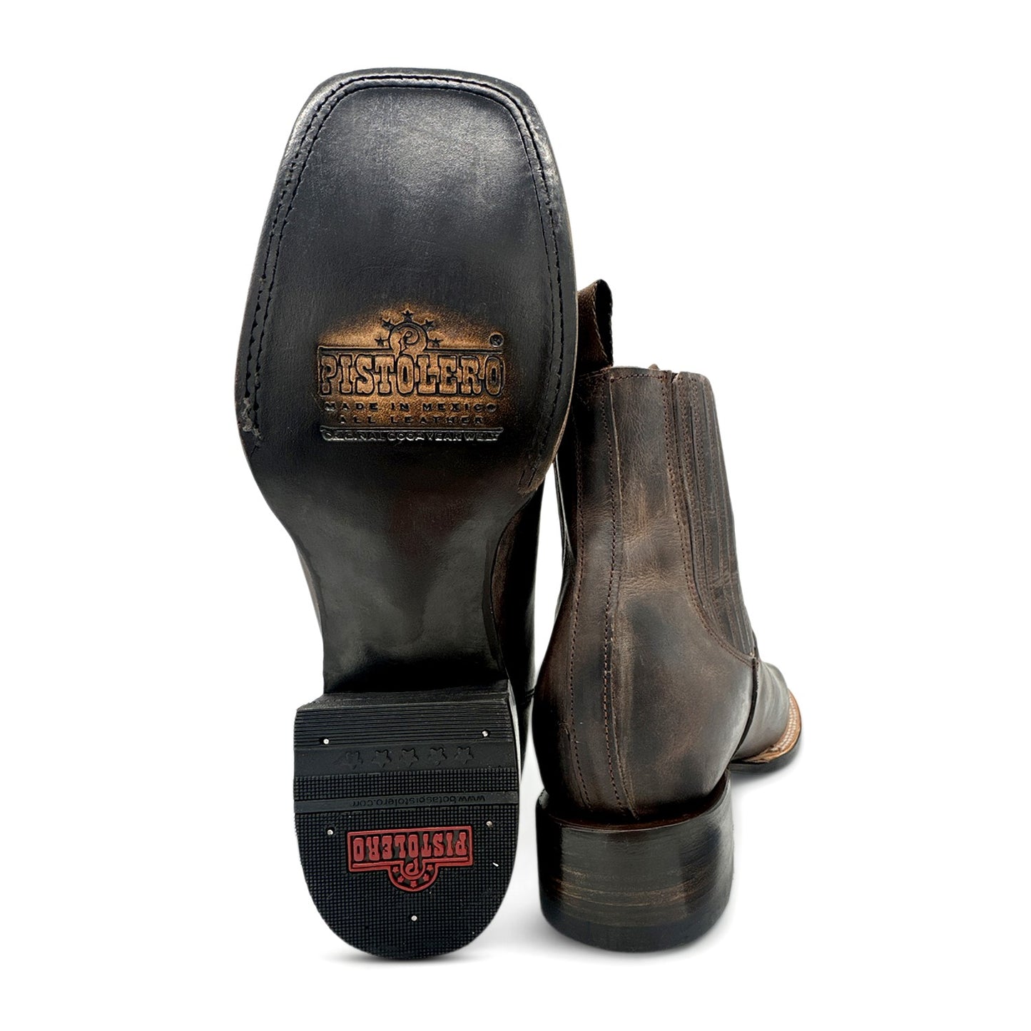 Men's Leather Cowboy Western Boot Ankle Square Toe Chelsea Boots