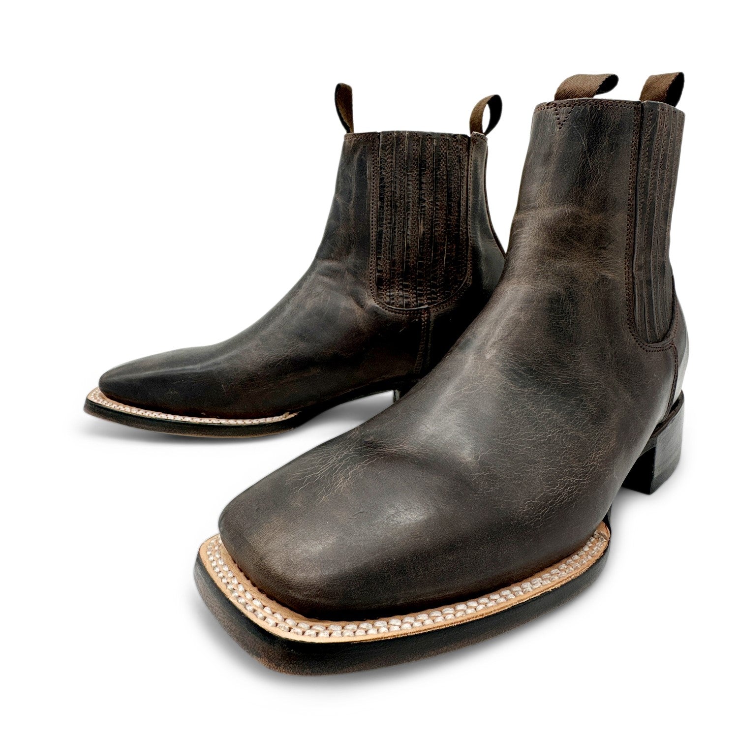 Men's Leather Cowboy Western Boot Ankle Square Toe Chelsea Boots