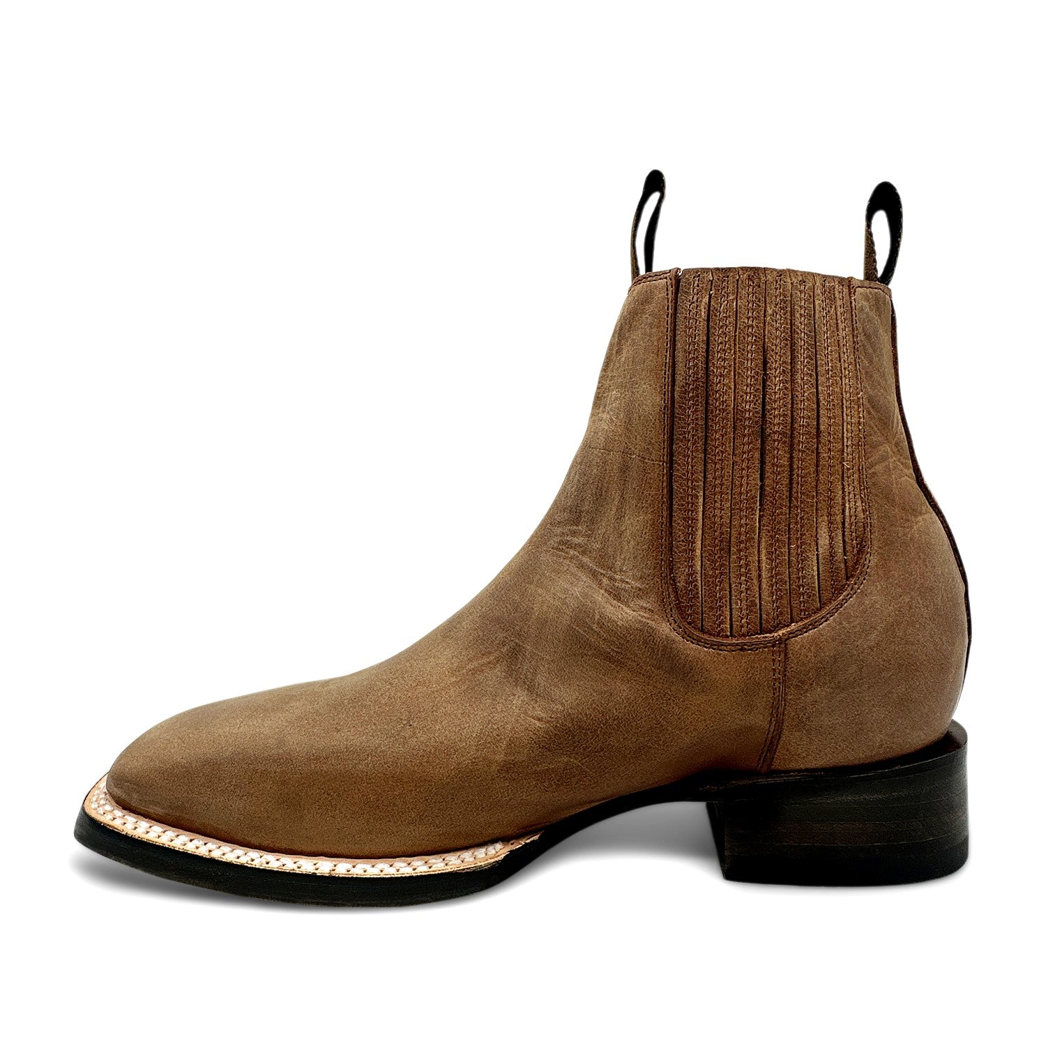 Men's Leather Cowboy Western Boot Ankle Square Toe Chelsea Boots