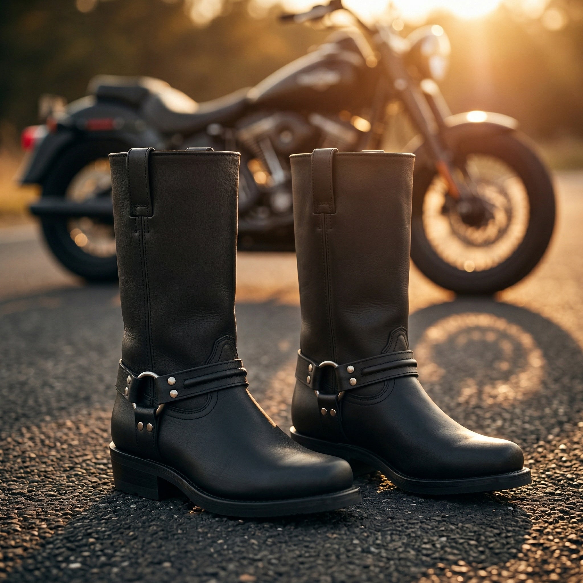Men's Genuine Leather Harness Motorcycle Biker Boot