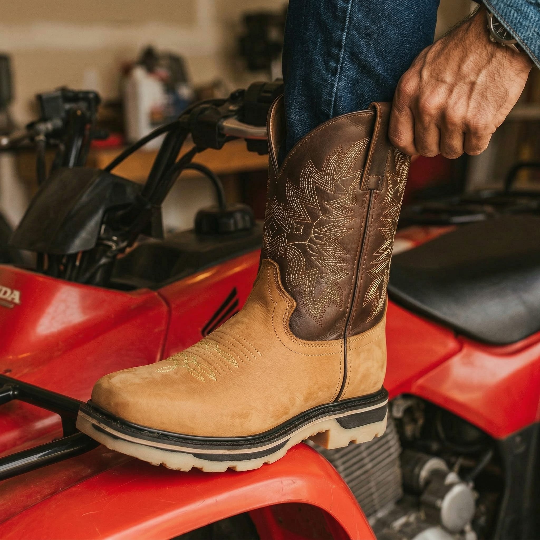 Men’s Leather Square Toe Western Work Boot