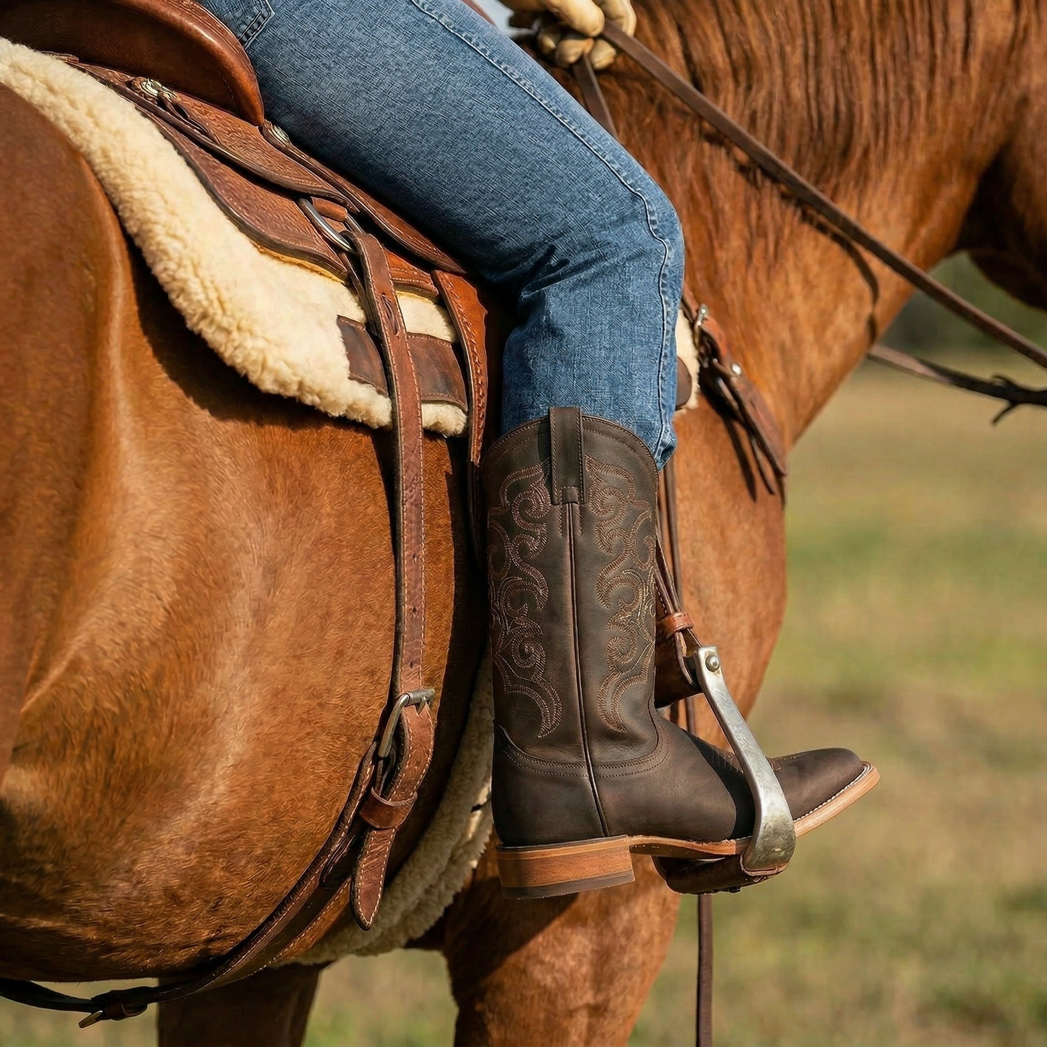 Men's Genuine Leather Square Toe Cowboy Boot