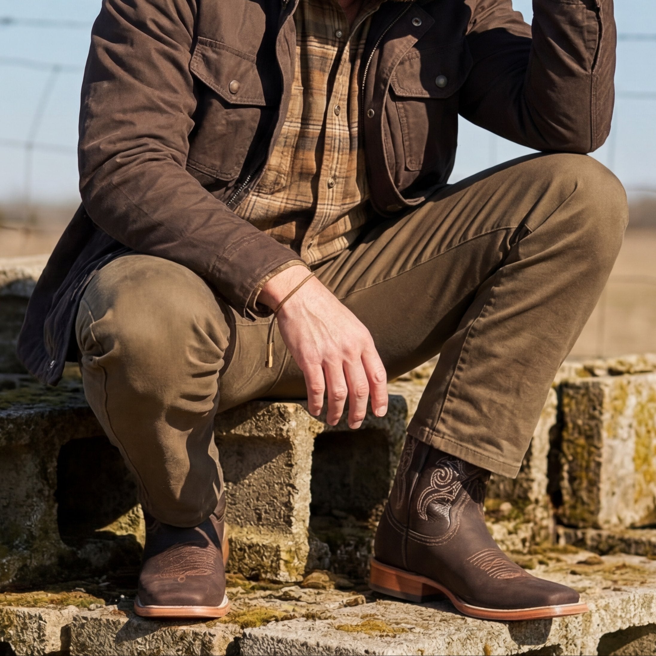 Men's Genuine Leather Square Toe Cowboy Boot