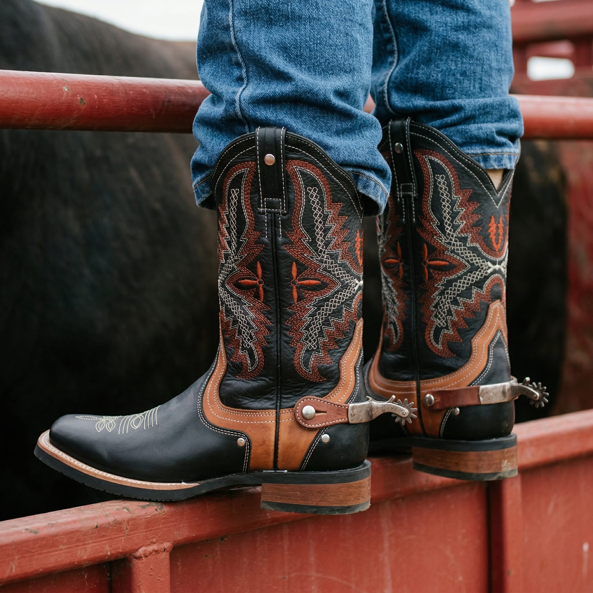 Men's Genuine Leather Square Toe Cowboy Rodeo Western Boots