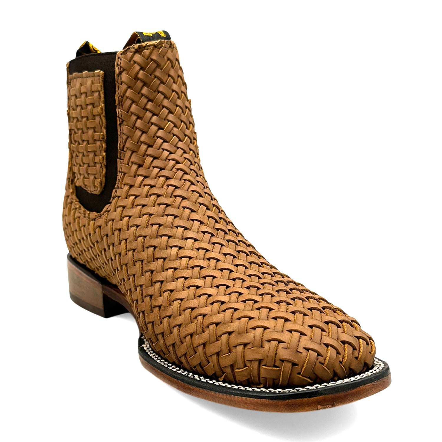 Men's Petatillo Hand Woven Braided Square Toe Rodeo Cowboy Boot – Ankle-High Genuine Leather Western Boot