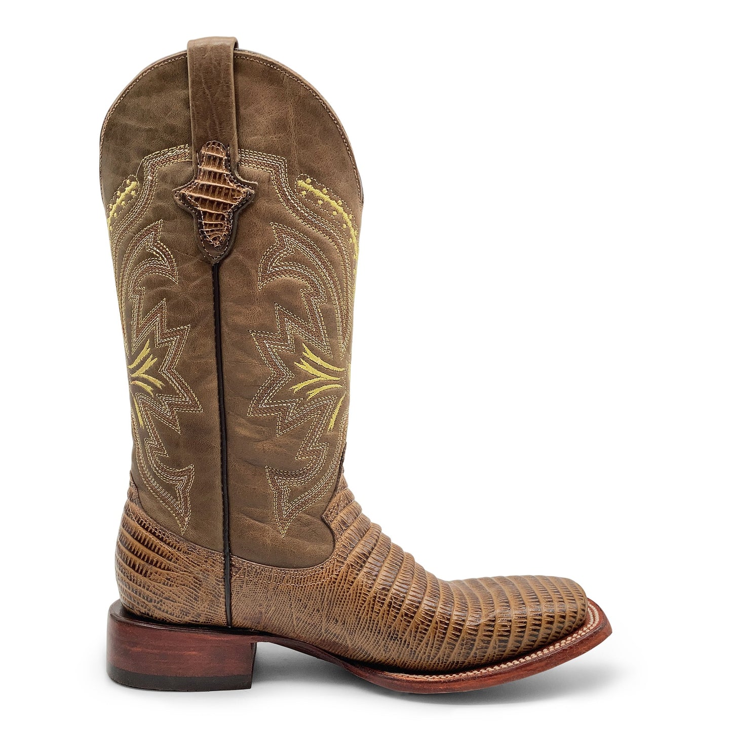 Men’s Leather Lizard Print Western Cowboy Boots Square Toe