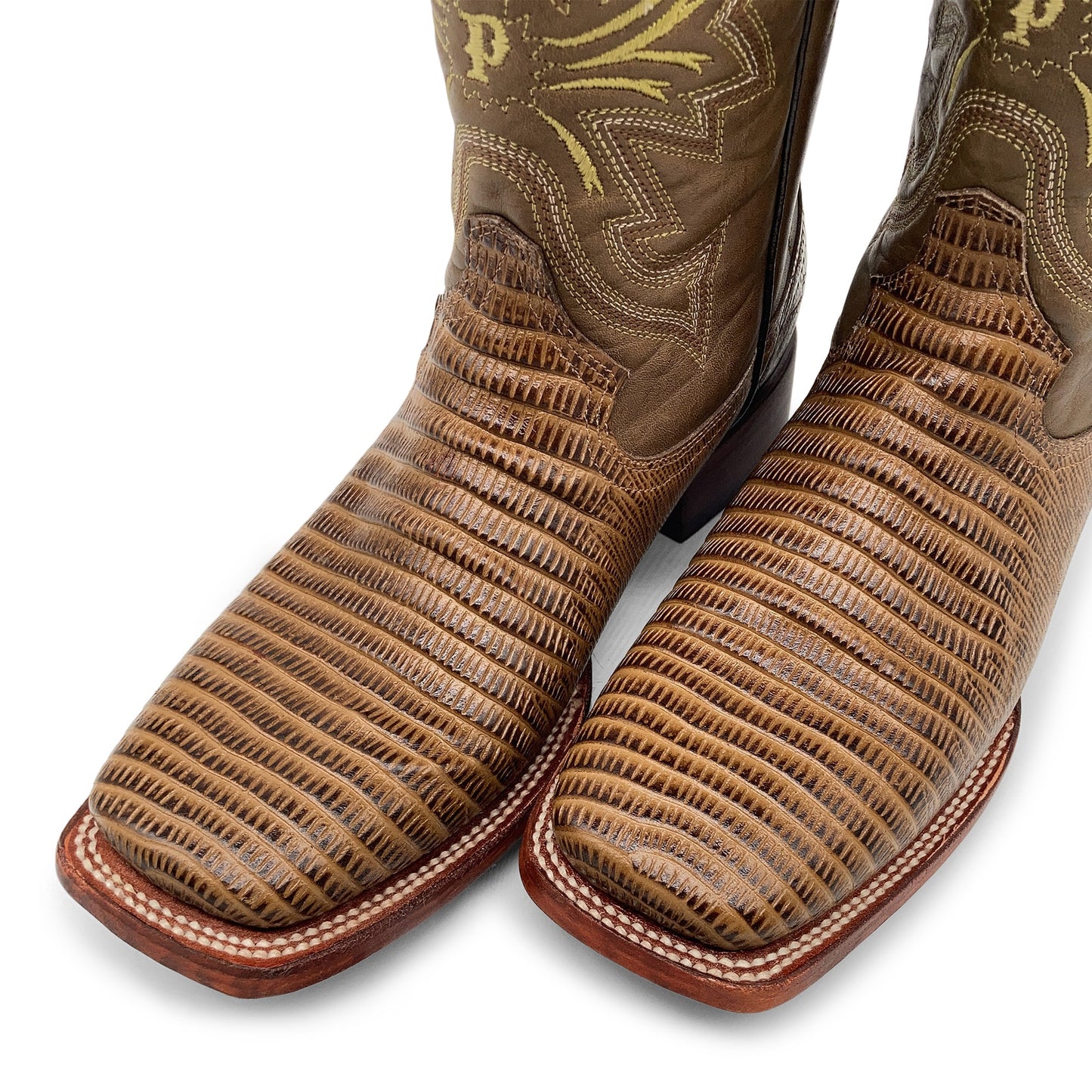 Men’s Leather Lizard Print Western Cowboy Boots Square Toe
