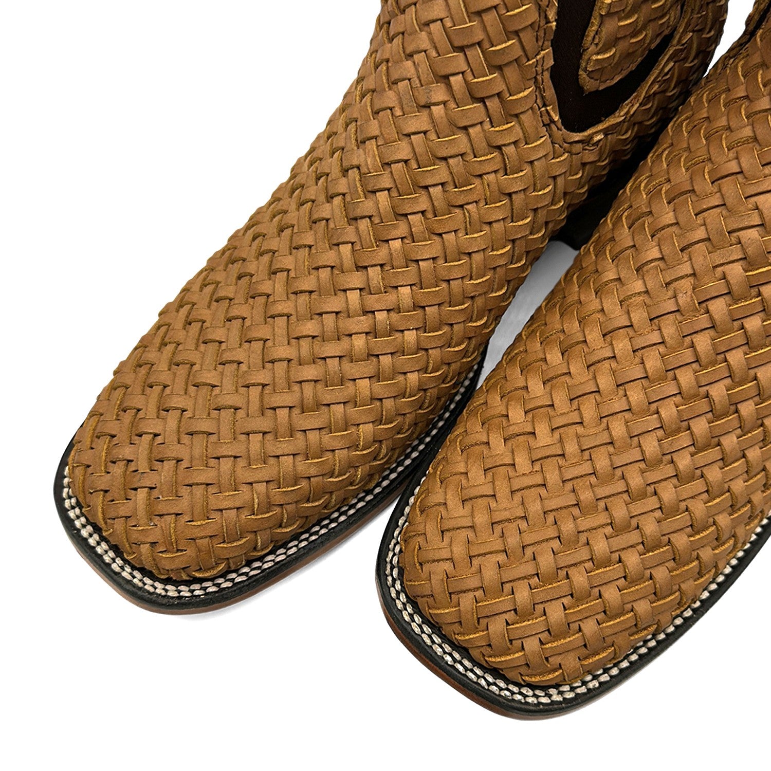 Men's Petatillo Hand Woven Braided Square Toe Rodeo Cowboy Boot – Ankle-High Genuine Leather Western Boot