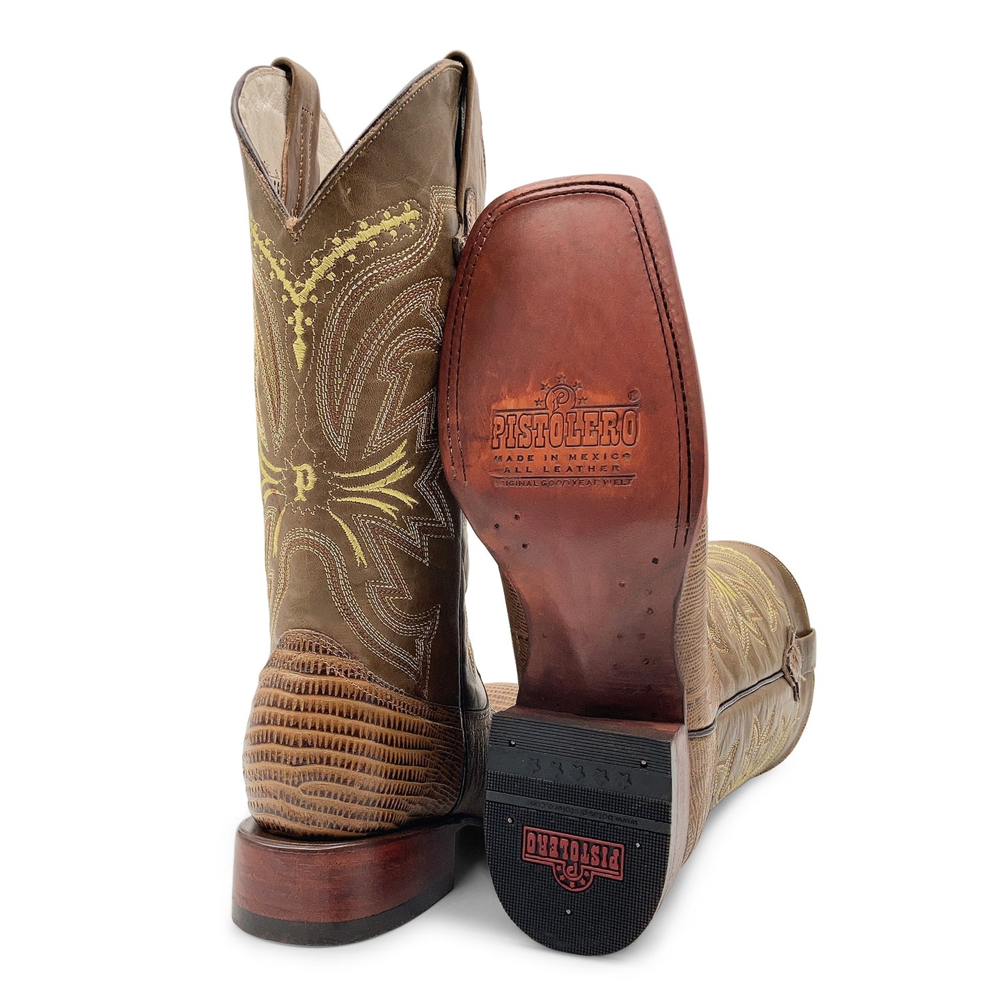 Men’s Leather Lizard Print Western Cowboy Boots Square Toe