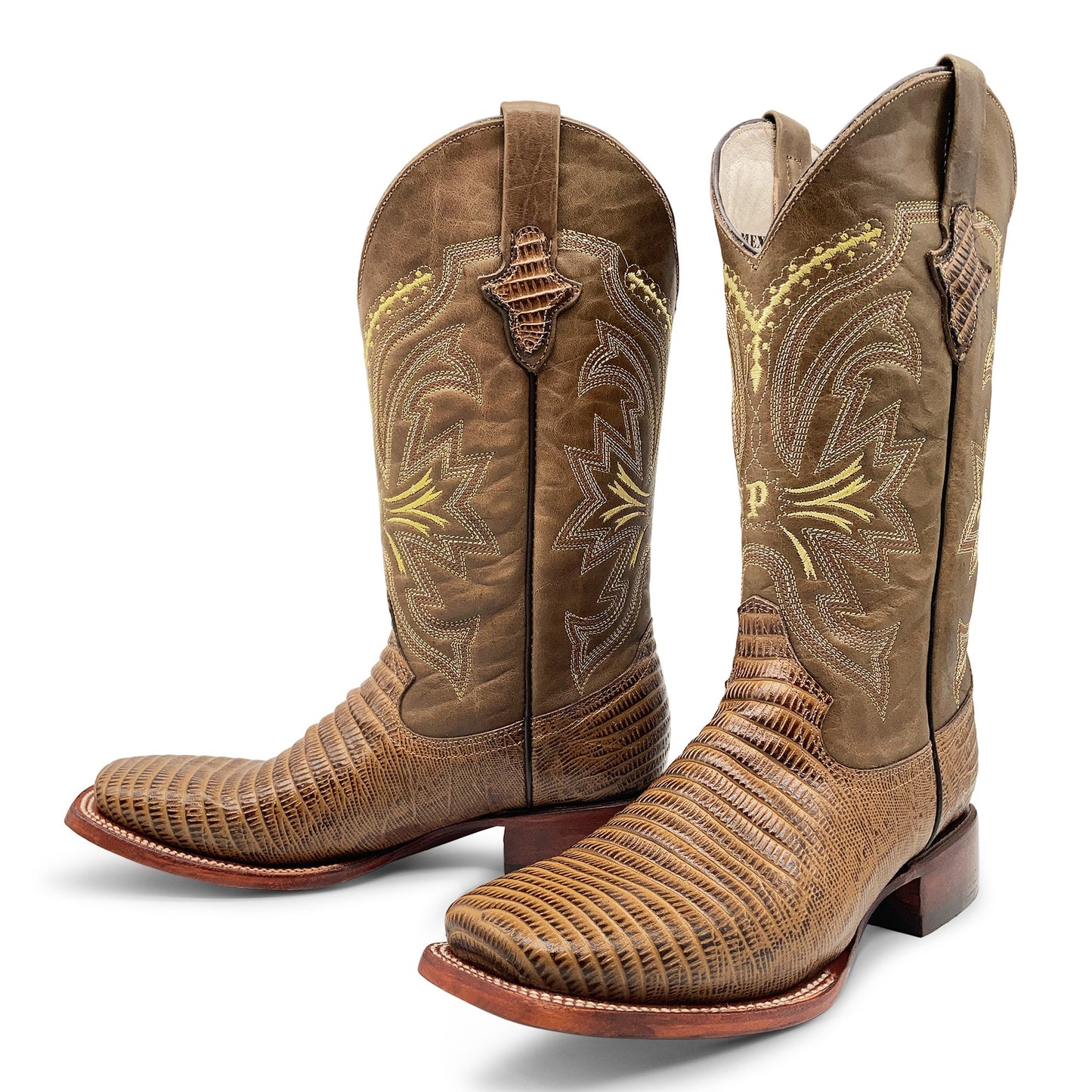 Men’s Leather Lizard Print Western Cowboy Boots Square Toe