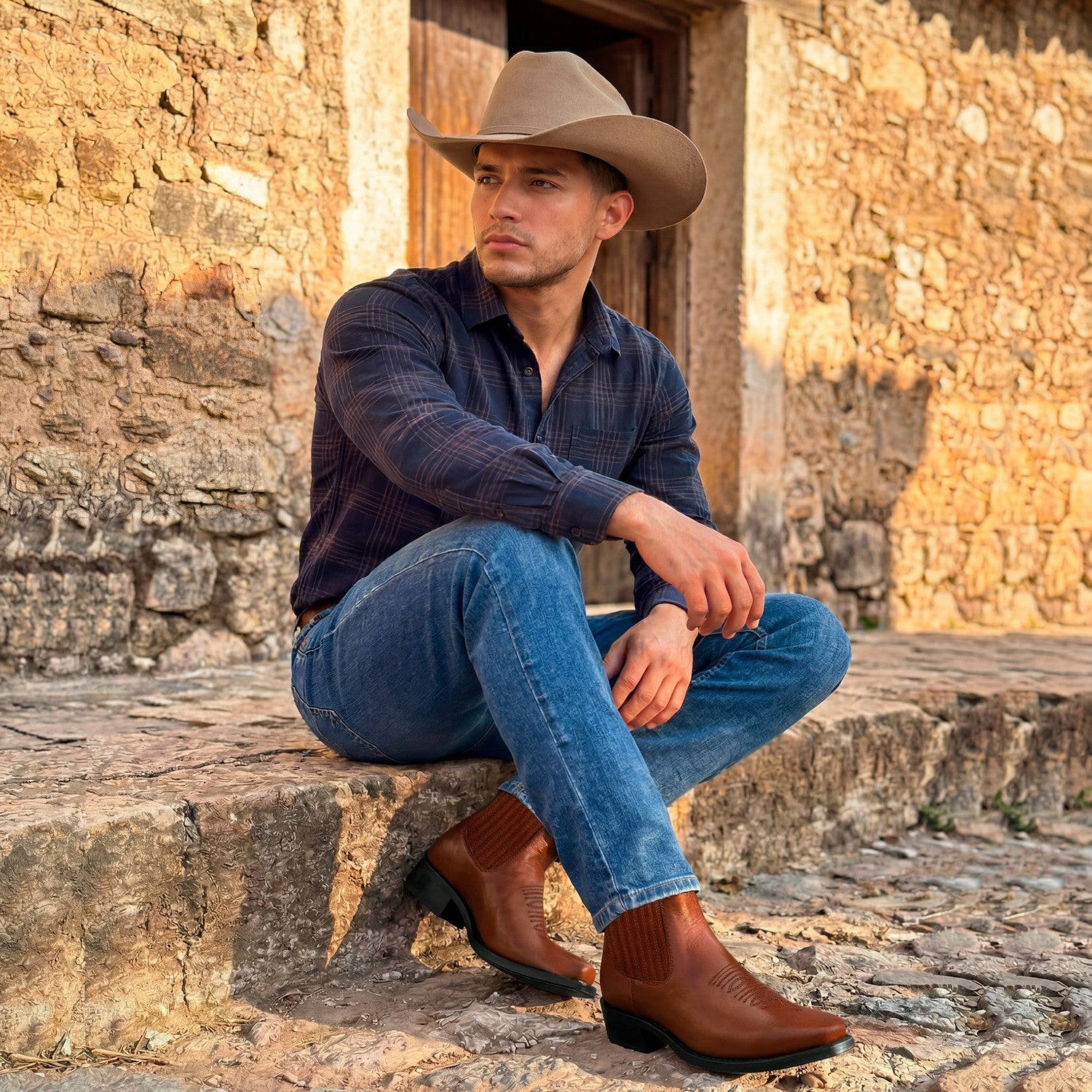 Men’s J Toe Short Ankle Leather Boot