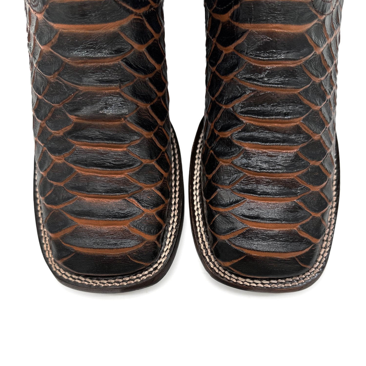 Men's Leather Exotic Python Print Square Toe Cowboy Boot