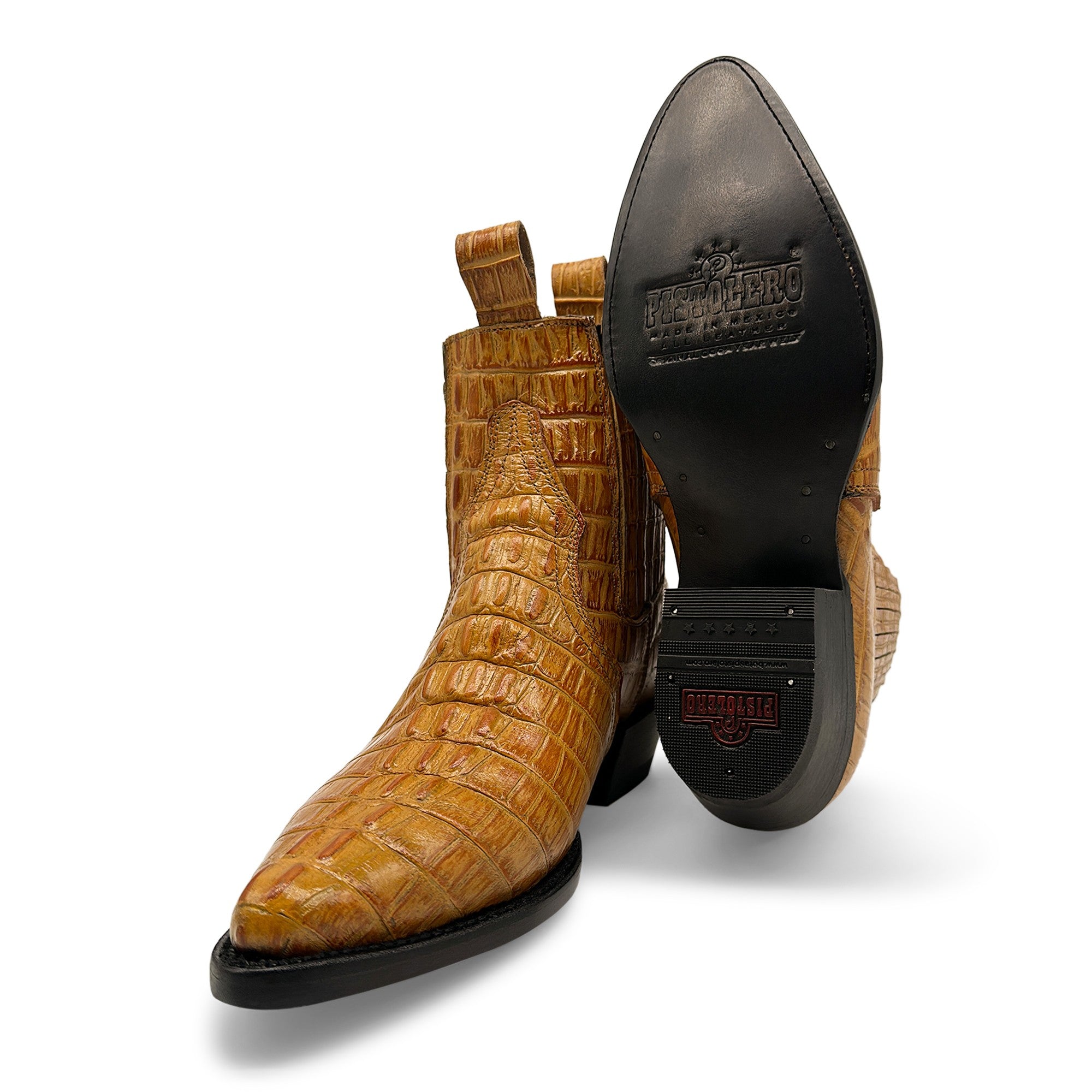 Men's Leather Crocodile Print Cowboy Ankle Boot J Toe Pull-On