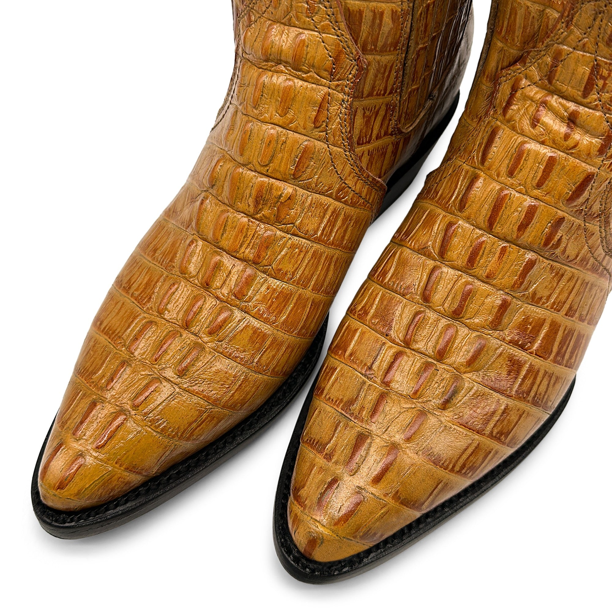 Men's Leather Crocodile Print Cowboy Ankle Boot J Toe Pull-On
