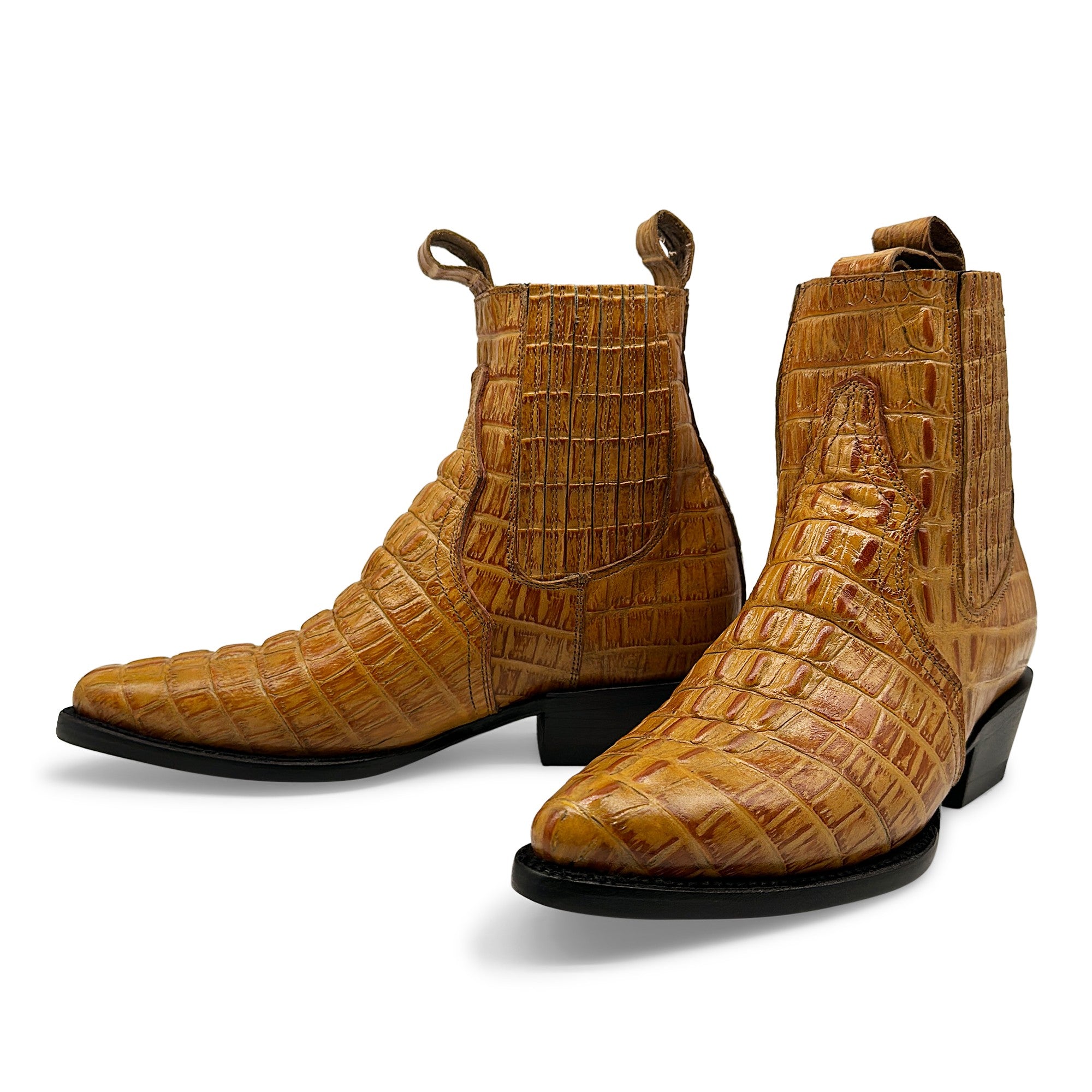 Men's Leather Crocodile Print Cowboy Ankle Boot J Toe Pull-On