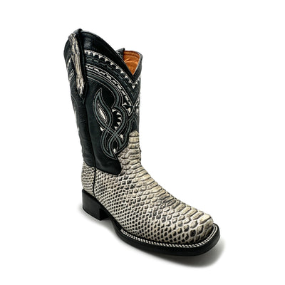 Men's Exotic Snakeskin Square Toe Phyton Print Genuine Leather Western Boots