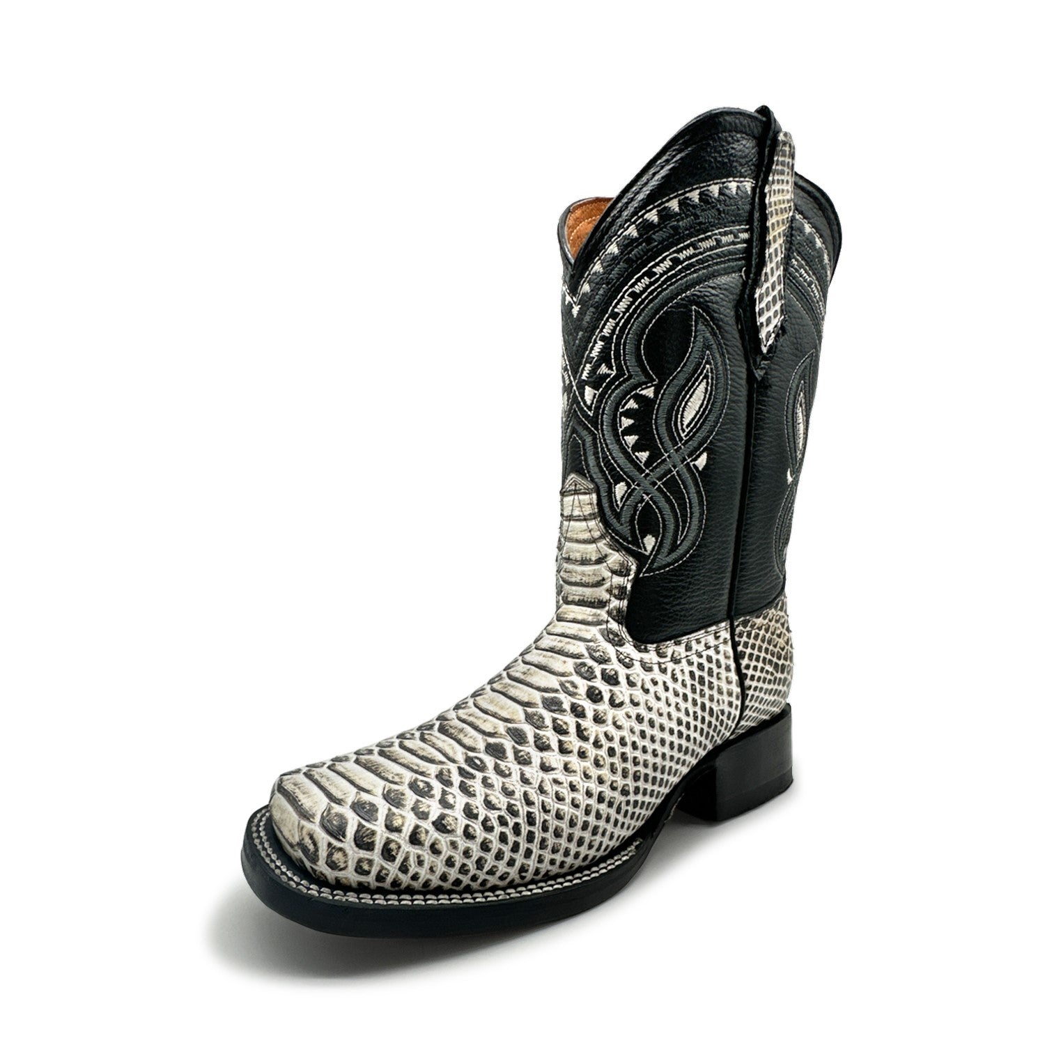 Men's Exotic Snakeskin Square Toe Phyton Print Genuine Leather Western Boots