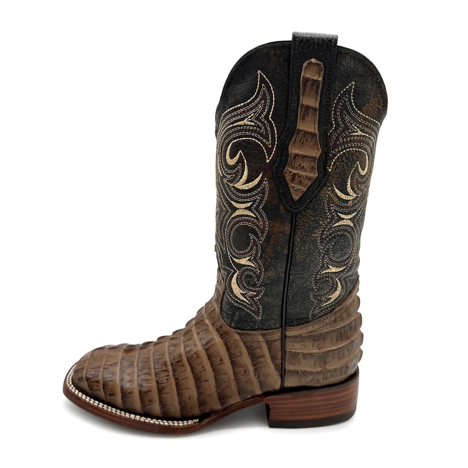 Men's Leather Alligator Tail Print Square Toe Western Cowboy Boot