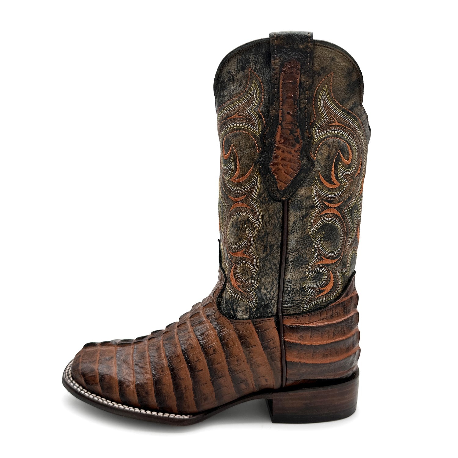 Men's Leather Alligator Tail Print Square Toe Western Cowboy Boot